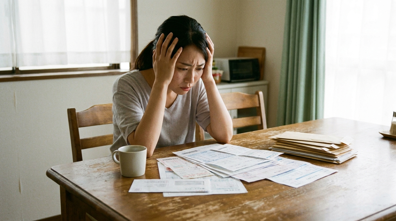 債務整理を検討し、賃貸契約への影響を心配して悩んでいる女性のイメージ。